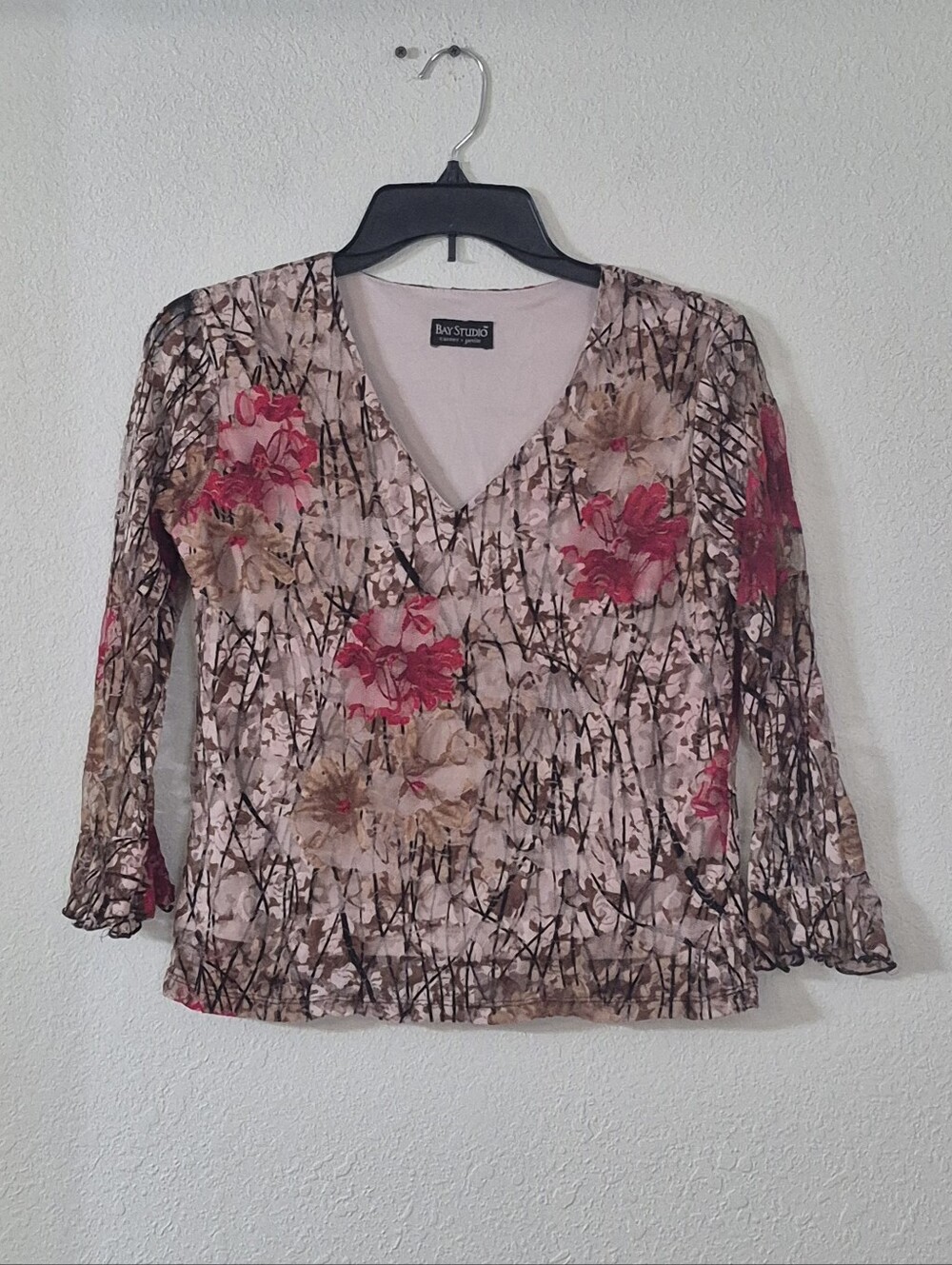 Bay Studio Blush Pink Floral V-Neck Sheer Blouse